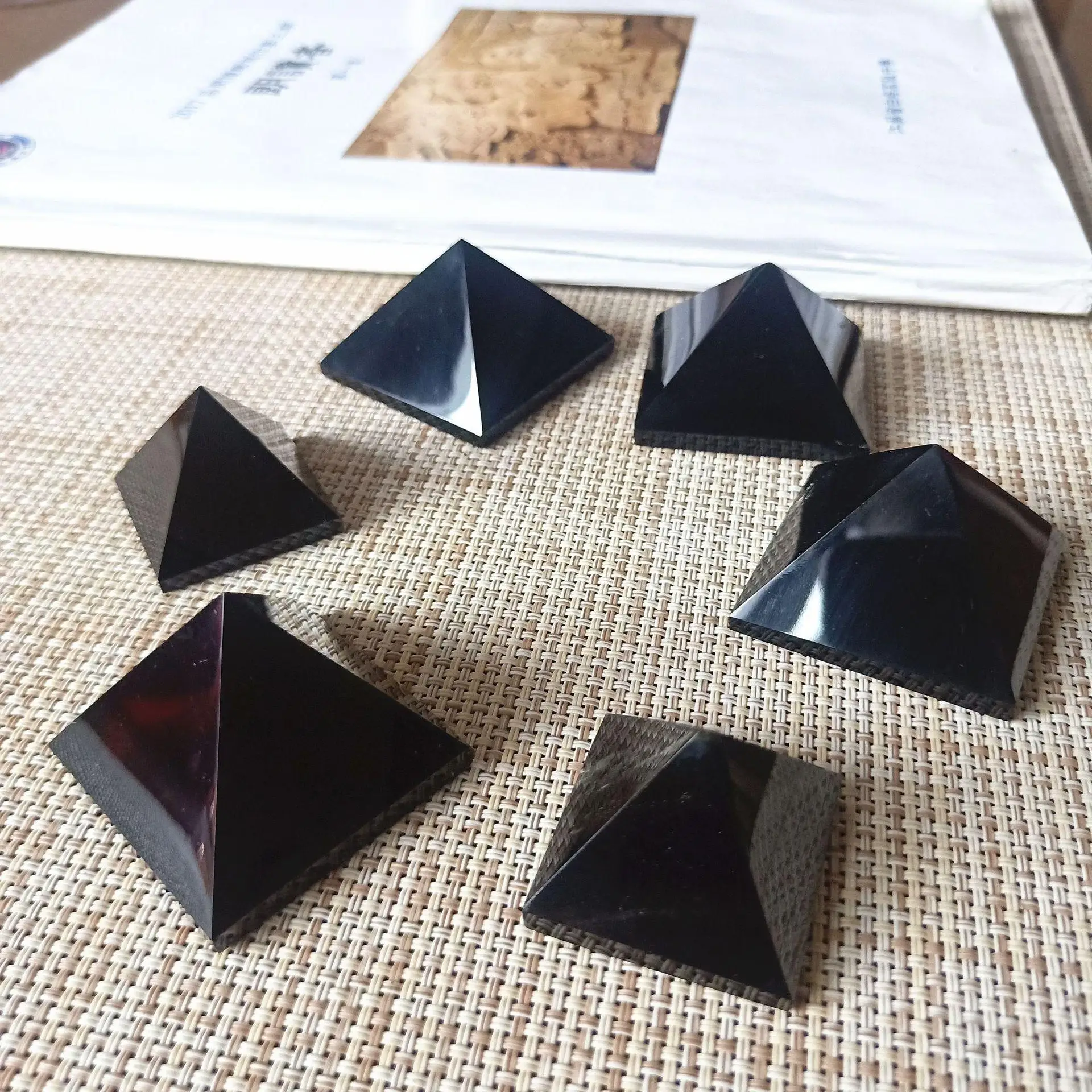 
The natural Obsidian pyramid ornaments are made by hand and can be made to order 