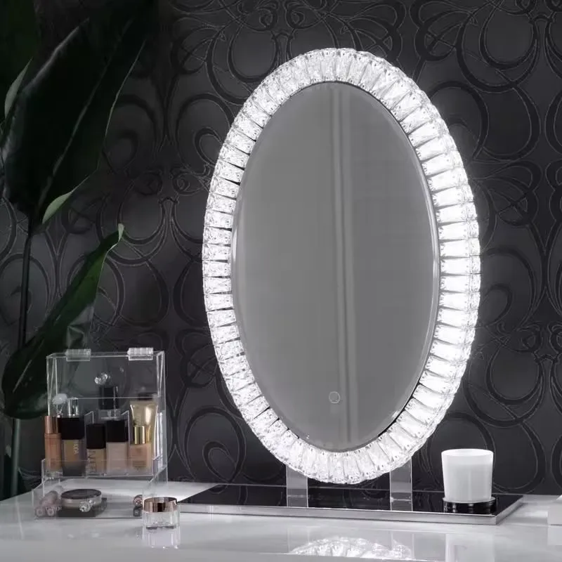 Bright Beauty Vanity Hollywood Makeup Mirror Oval Led Bathroom Mirror Crystal Diamond Vanity Mirror With Lights