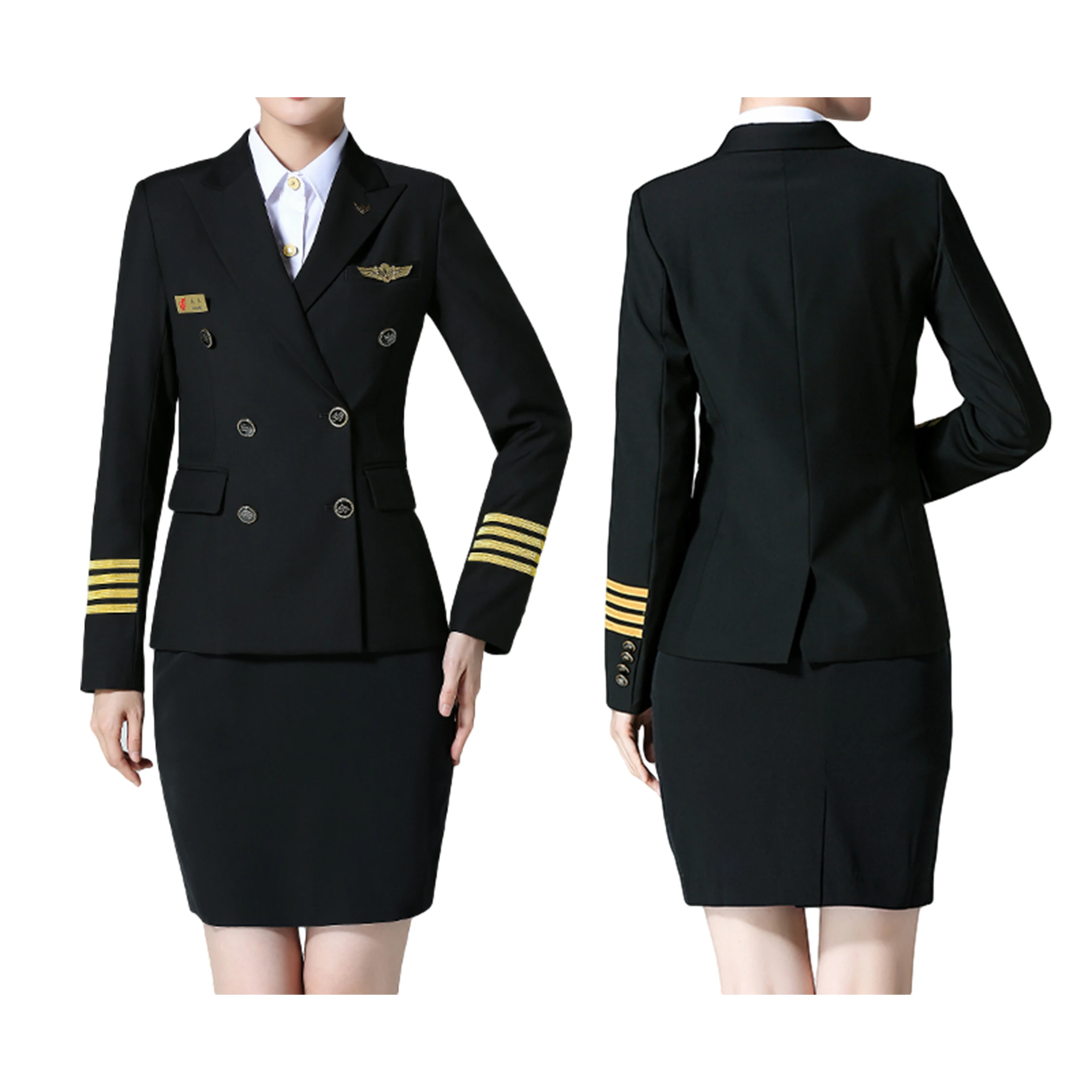 Пилот капитан униформа сексуальная стюардесса самолет Униформа с эполетами горячая Распродажа прочный унисекс для авиакомпании 50 комплектов для мужчин