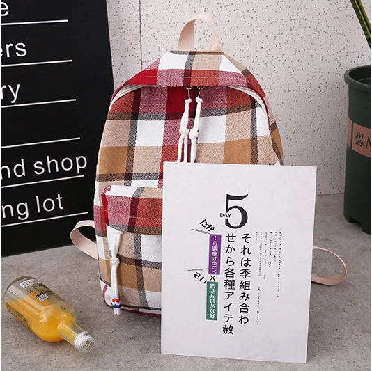 Literature and Art Teenager Canvas Plaid Backpack Fashion Casual Girls School Bag