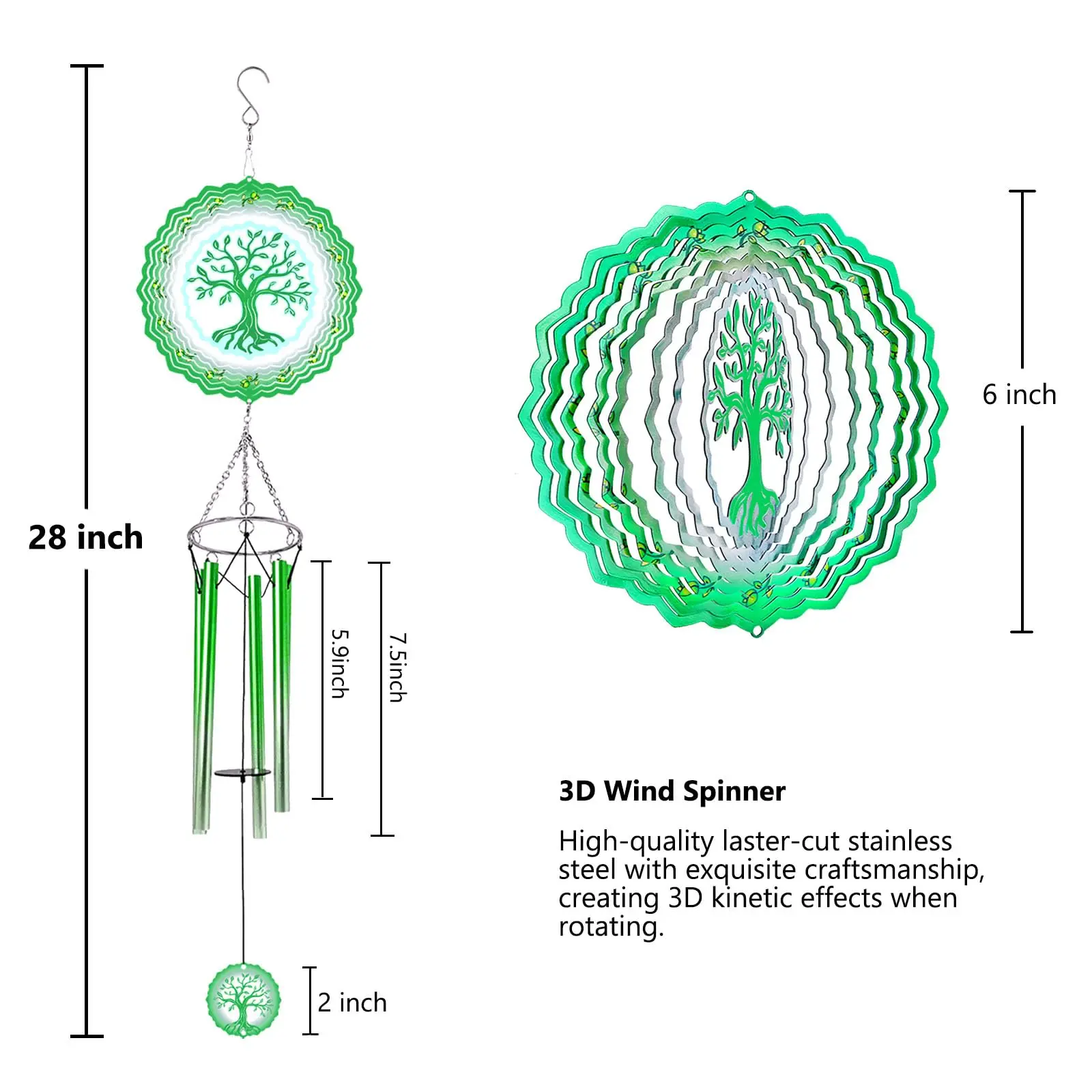 Stainless Steel 3D Mandala Hummingbird Wind Spinner Metal Memorial Wind Chimes Outdoor Garden Ornament Clearance Hanging Decor