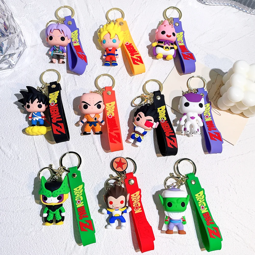 Cartoon 3D Anime keychain dragon balls Z Super pvc vegeta Cell Majin Buu rubber goku Car bag Pendant keyring key chain