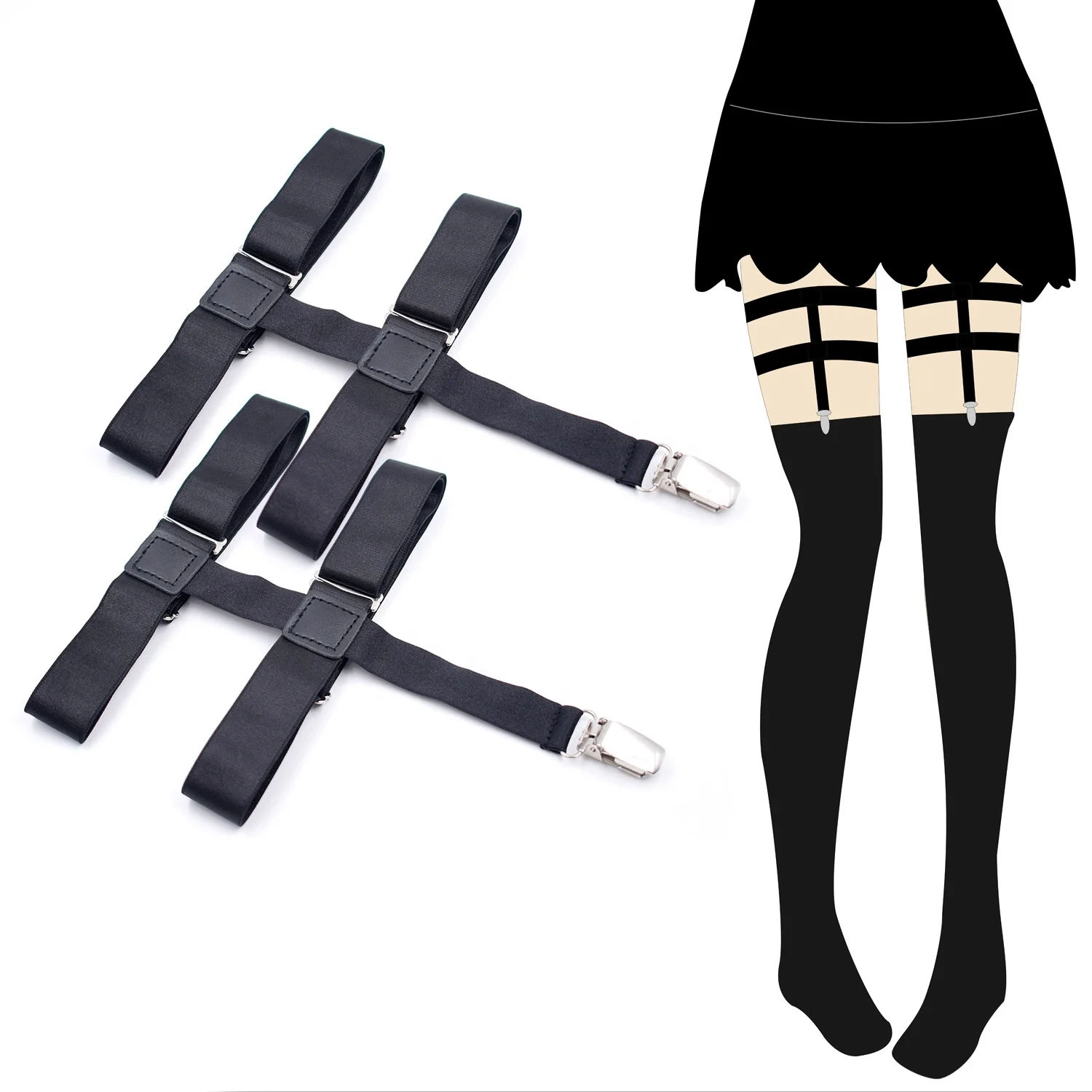 Men Adjustable Socks Stays Leg Thigh Elastic Garter Belt Non slip Locking Clips Keep Shirt Tucked Suspender Garters Strap