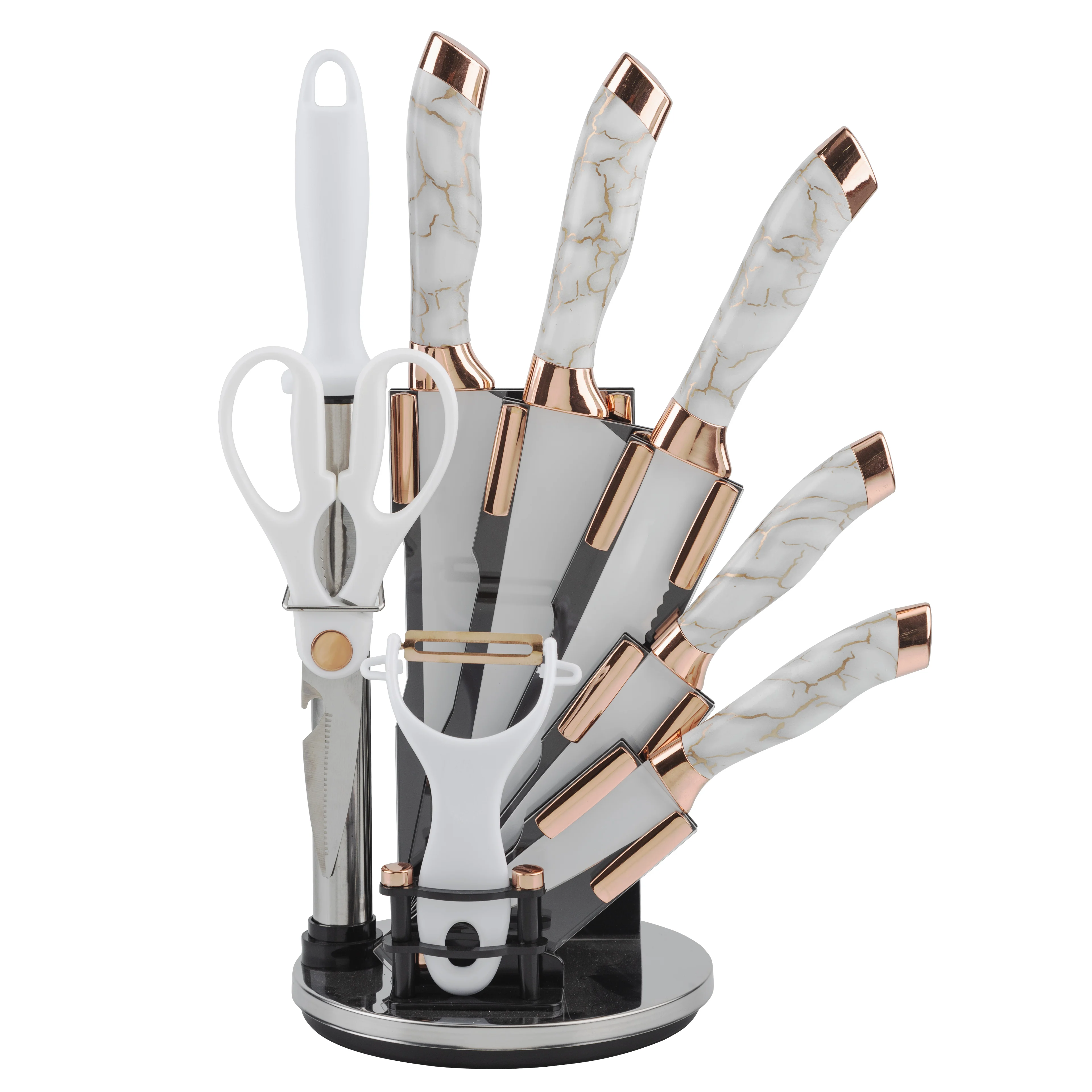 Wholesale Custom Logo Professional Unique Chef Rose Gold Knife 3CR13 Stainless Steel Kitchen Knife Set for Cutting