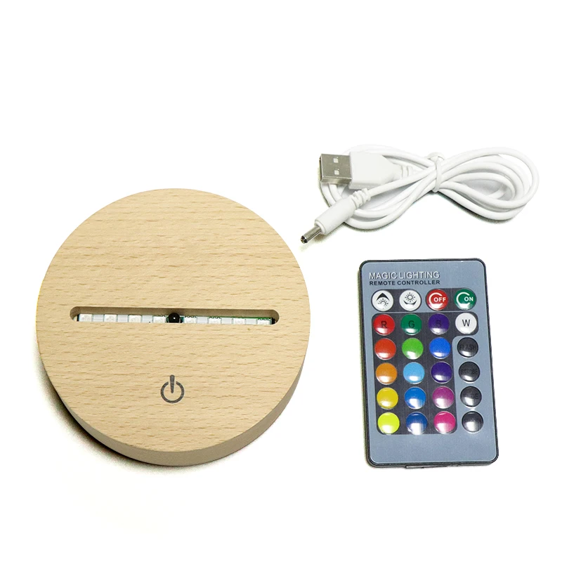 Wholesale AA Battery Powered Night Light RGB 16 Color Changing Remote Led Wooden Base Lamp For