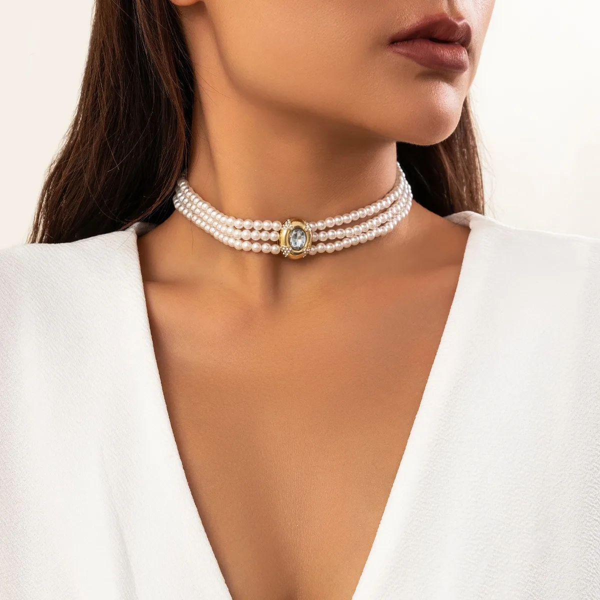 Light Luxury Fashion Pearl Neckchain Jewelry Set Wholesale Trend Turquoise Beaded Vintage Necklace