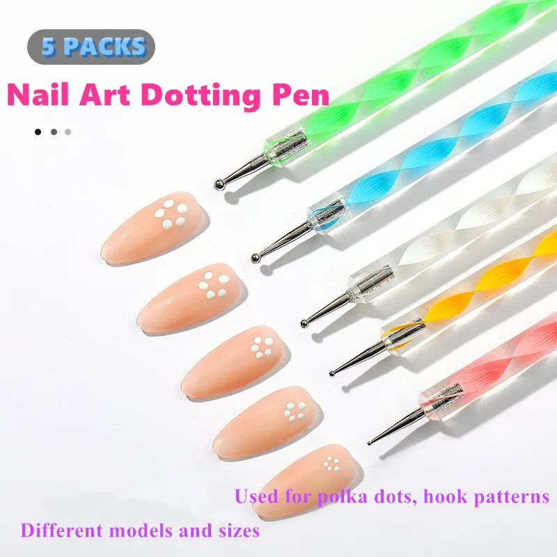Direct Factory  5Pcs/Set Manicure Tools Nail Rhinestone Mandala Dotting Pen Double Side Nail Art Dotting Pen