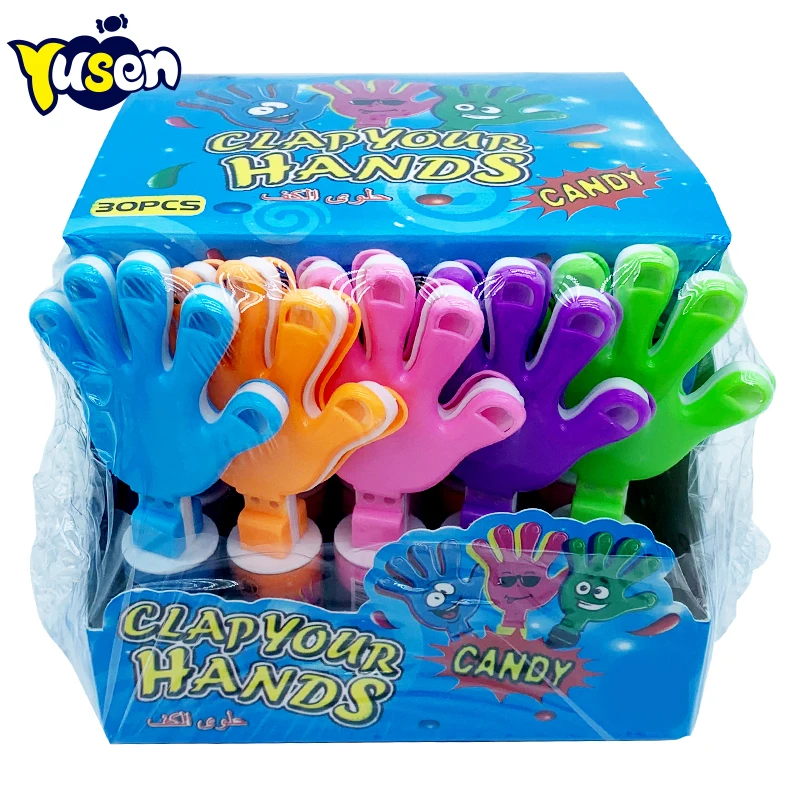 OEM Funny Cartoon Pattern Hard Plastic Clap hands candy Toy Lollipop for Kids  Children Halal Certified Toys Sets