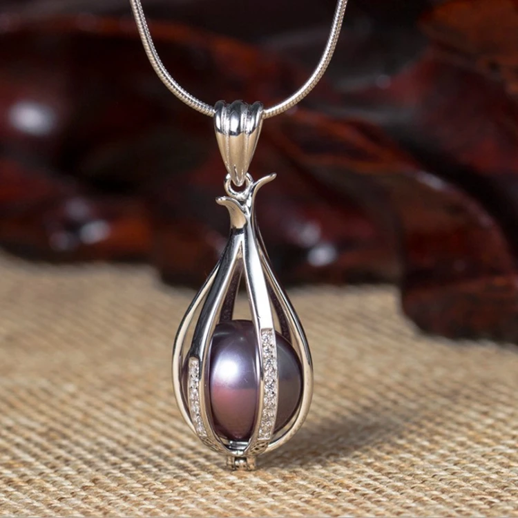 Wholesale love wish pearl S925 jewelry locket sterling silver angle ribbon hope pearl cage necklace pendant