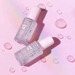 Private label transparent clear glow radiant SPF 50 facial sunscreen serum for face