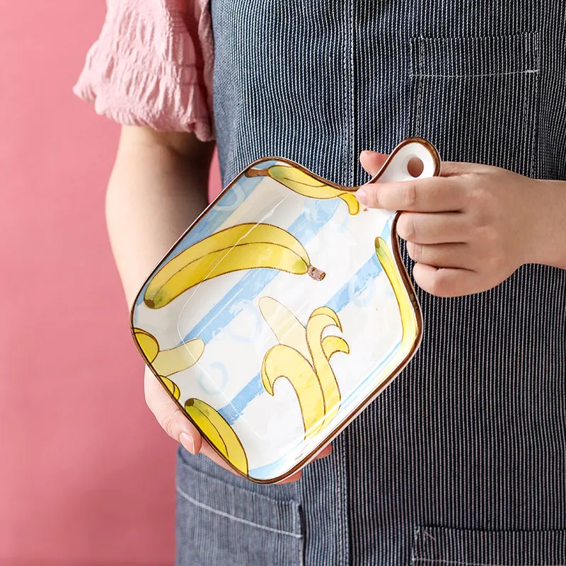 Wholesale Fruit Plate For Home Use Baking Pan With Handle Ceramic Baking Tray For Restaurants Dinnerware Set