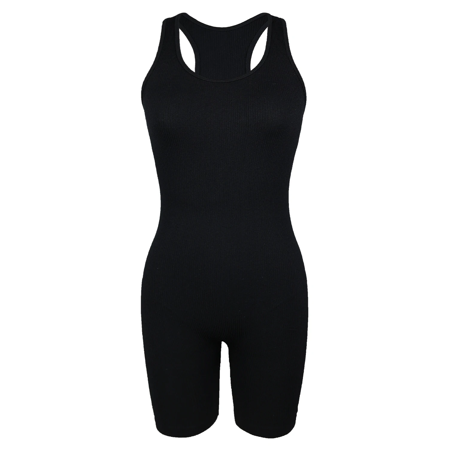 FLW Women Yoga Jumpsuits Sexy Sleeveless Ribbed Bodycon Short Jumpsuit Sport Rompers