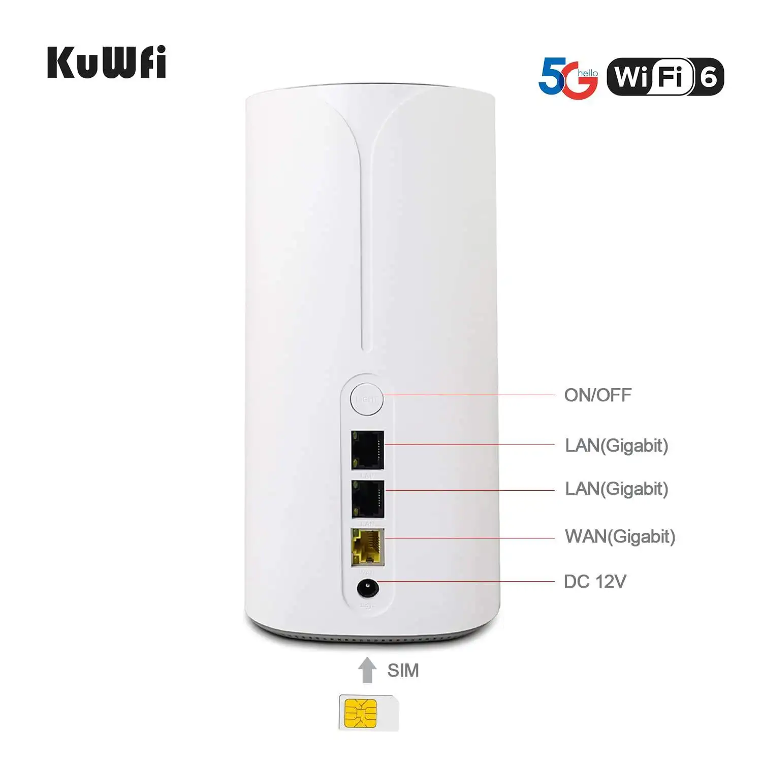 KuWfi wide wireless coverage 5g mesh wifi modem gigabit port dual band 1800Mbps WiFi6 5G router