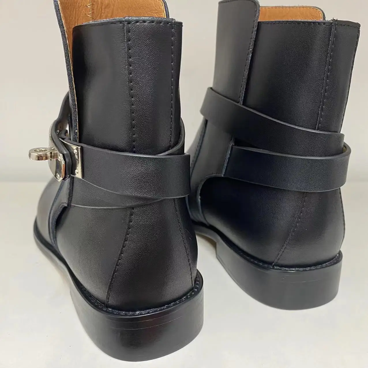 100% cow leather fashion ladies ankle boots buckle straps Short boot Plus size chunky heel round toe shoe customize logo Factory