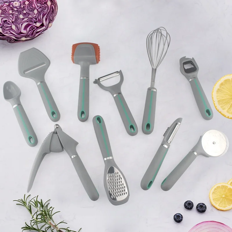 9 Kitchen Cooking Stainless Steel Utensil Set - Kitchen Gadgets Cookware Kitchen Set with Soft Touch White Handles