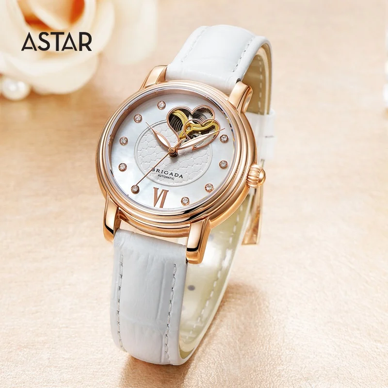 Dropship High quality sapphire 316L stainless steel young girl ladies mechanical automatic genuine leather watch for sale