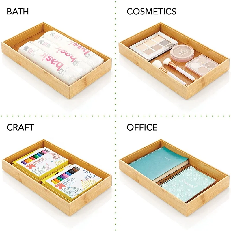 Bamboo Kitchen Cabinet Drawer Organizer Tray Bin Eco Friendly Multipurpose Use in Drawers on Counter tops Shelve