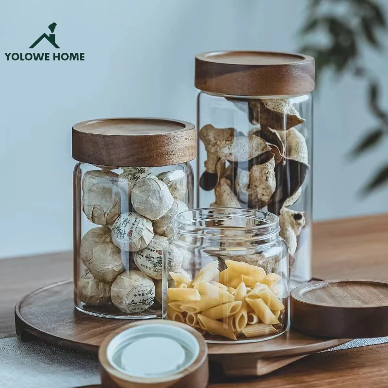 YOLOWE HOME Modern Design Airtight Glass Jars with Screw Lids Food Storage Containers Candy Coffee Party Foods Kitchen Storage