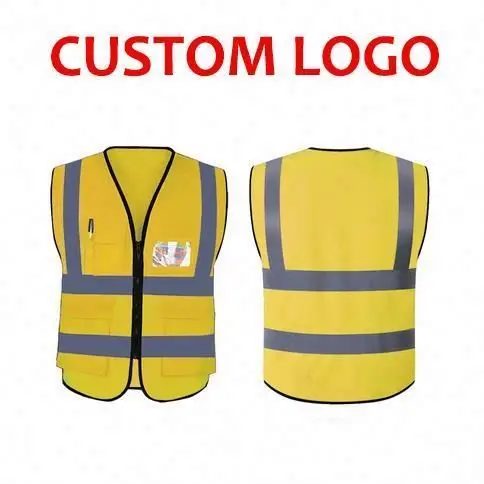 Logo Print OEM Wholesale Industrial Reflective Strips Construction Traffic Safety Vest With Zipper And Pocket