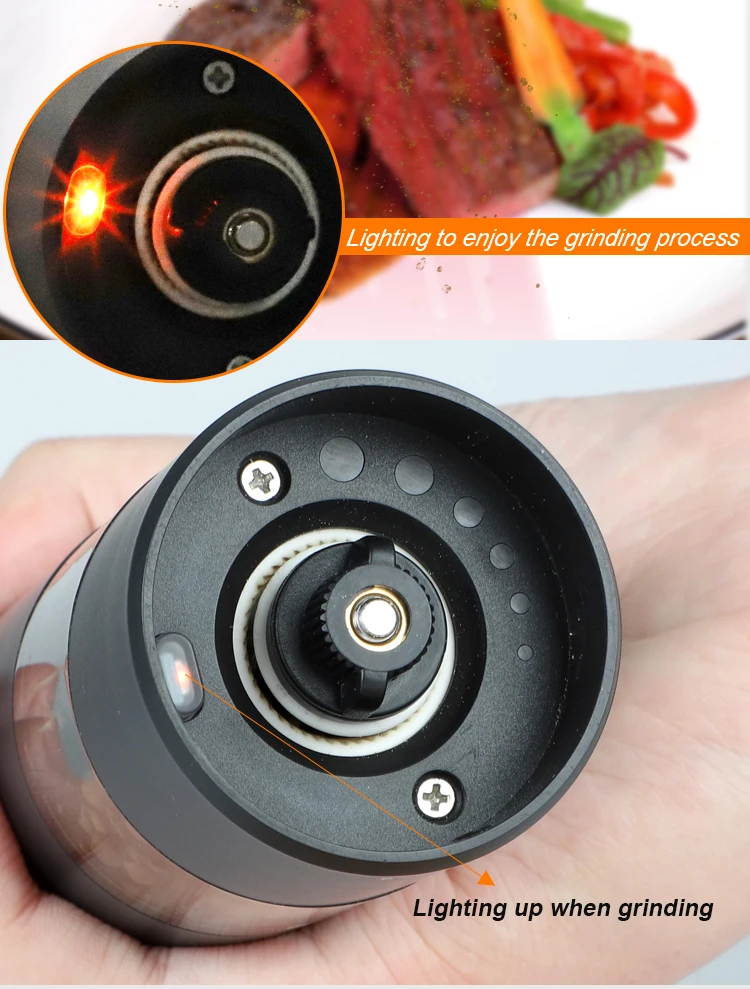 Automatic electric USB salt and pepper grinder adjustable portable spice grinder set salt mill with light