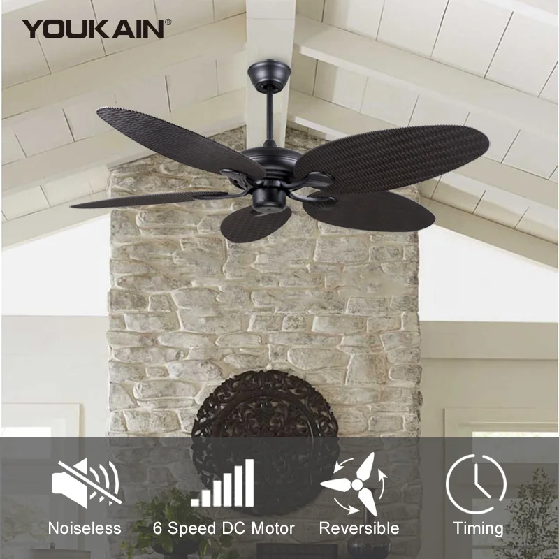 High quality weaving rattan decorative palm leaf blades  52' Inch DC motor ceiling fans with remote control
