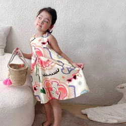 Bear Leader 2022 New Floral Summer Baby Girl Dresses Korean Sleeveless Cotton Infant Princess Dress Graffiti Sundress