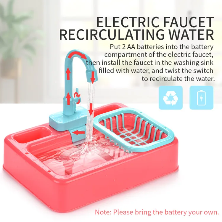 
Plastic Electric Kitchen Washing Sink Toy With Faucet Recirculating Water Pretend Play Toys 