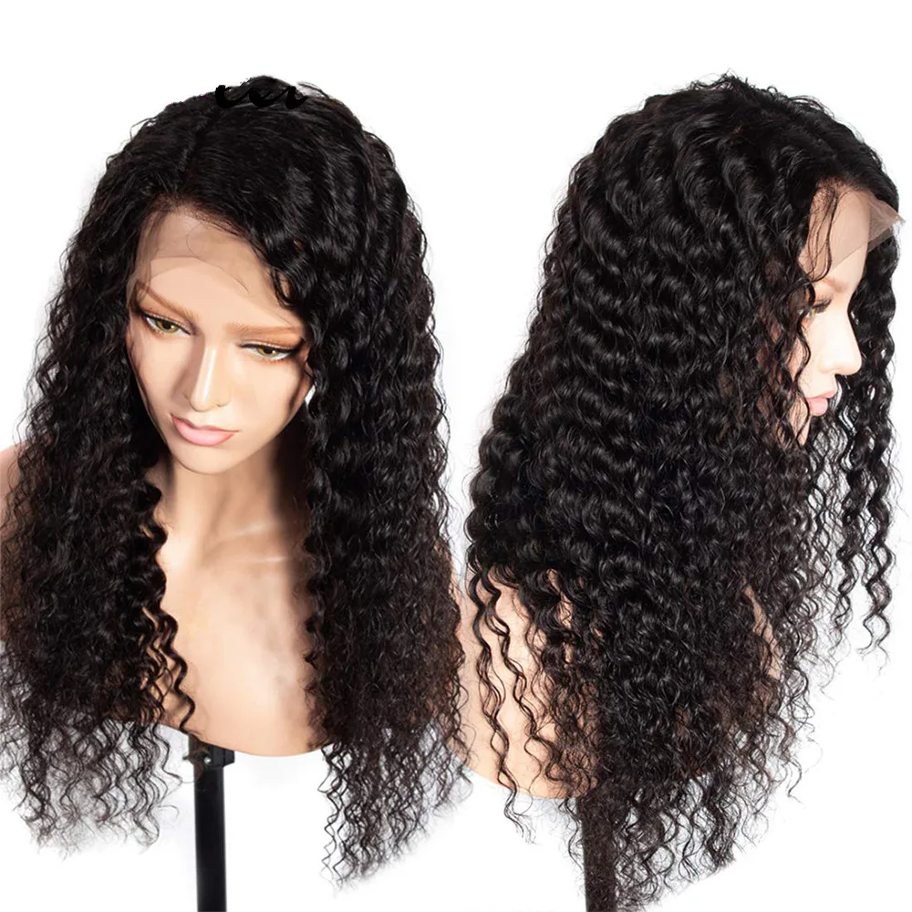 wholesale various black   brazilian remy hair Curly Human Hair Wig,  natural  Water Wave Lace Front remy hair Wigs