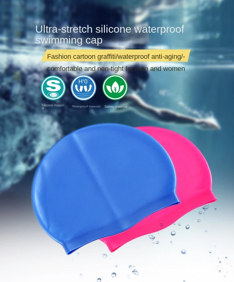Custom Logo Wholesale High Quality Cheap Waterproof Non-slip Unisex Silicone Pure Color Swim Cap For Adult