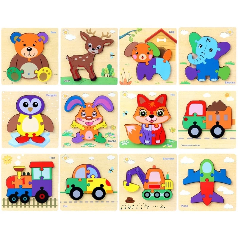 Новый дизайн, образовательные 3D деревянные головоломки с животными для транспортировки, детские деревянные головоломки для девочек/мальчиков