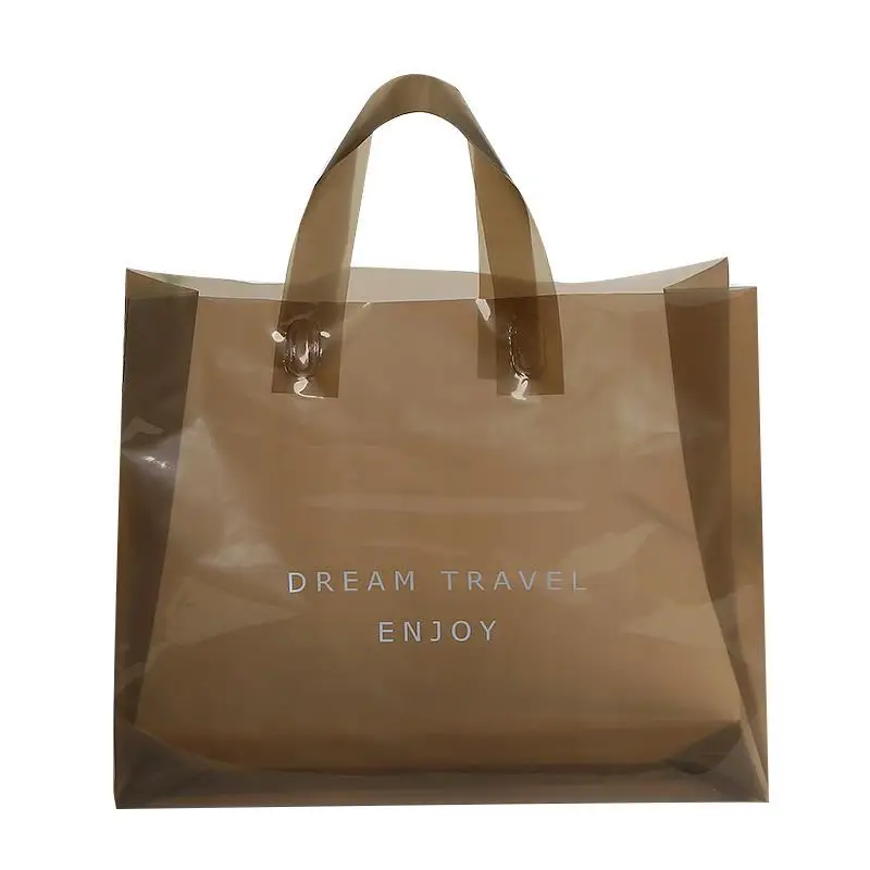 YC Translucent Transparent Tote Plastic Bag With Handle Custom Logo Print Shopping Gift Shoes Clothes Packaging Shopping Bags