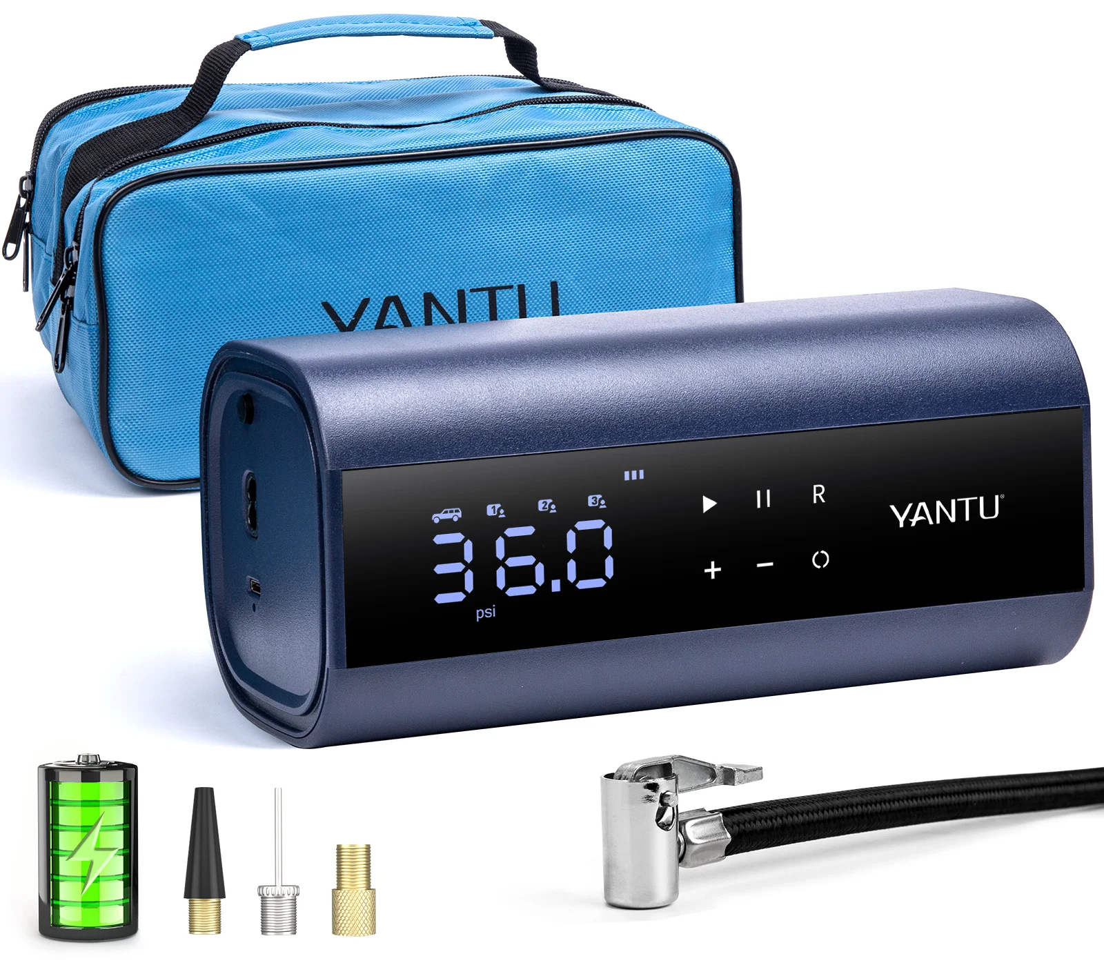 YANTU A22 double cylinder 150psi high pressure cordless portable air compressor pump digital automatic silent car tire inflators