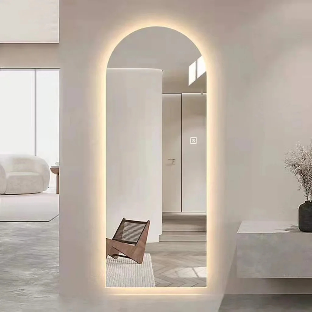 Smart Home Decor Long Big Size Round Corner Backlit Illuminated Dressing Full Body Mirror For Hallway Bedroom