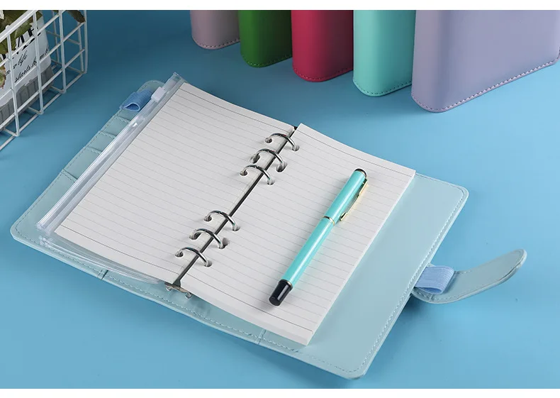 Hot Selling PU 6 Ring Binder Notebook Agenda Planner 8pcs Zipper Clear Cash Envelopes 12pcs A6 Budget Binder