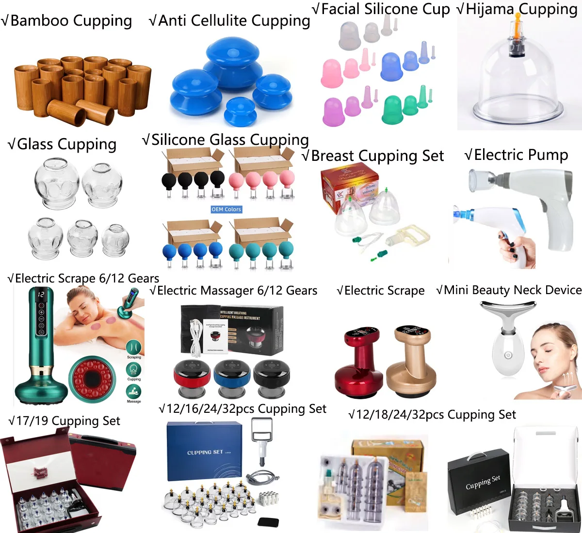 AH Good Quality Hijama Suction Cupping Cups Wholesale B1 to B6 Size PS Material Ventosas Cupping Message Cup For Hijama