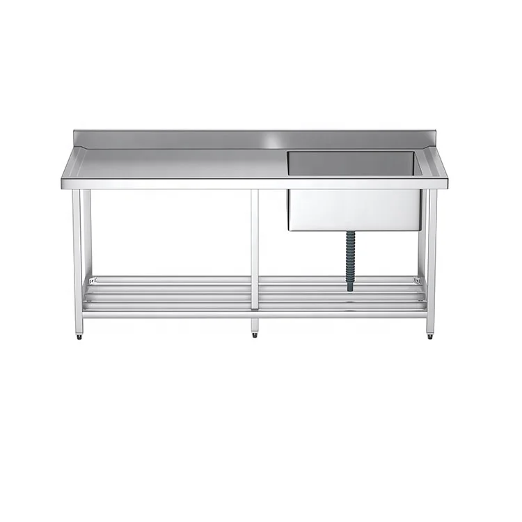 Guanbai 304 stainless steel kitchen equipment manufacturer workbench with double washing sink bowl buffet equipment