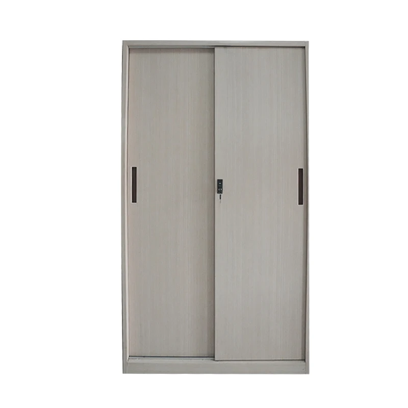 Fair price metal wardrobe 2 doors metal wardrobe with sliding doors  wooden finish metal sheet wardrobe in stock