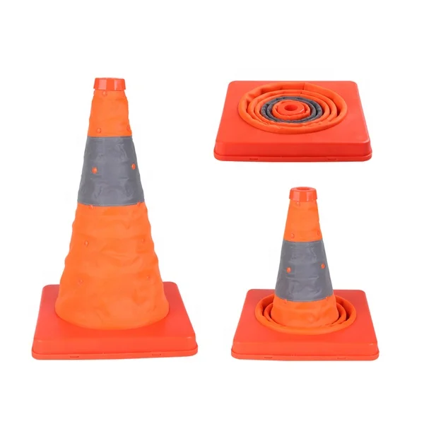 Traffic safety reflective collapsible led light Cone  Car folding Safety Warning Cone Manufacturer with PP & ABS base