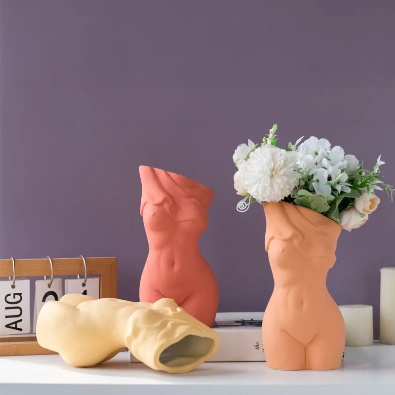 unique abstract matte ceramic female body flower vase art europe style ceramic nude vases for home decor