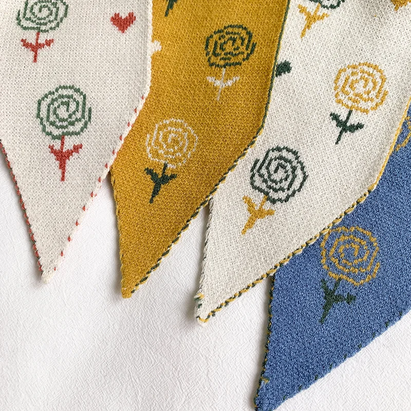 Autumn Winter New Design Knitted Pointed Scarf Thin Narrow Warm Printed Thick Scarves