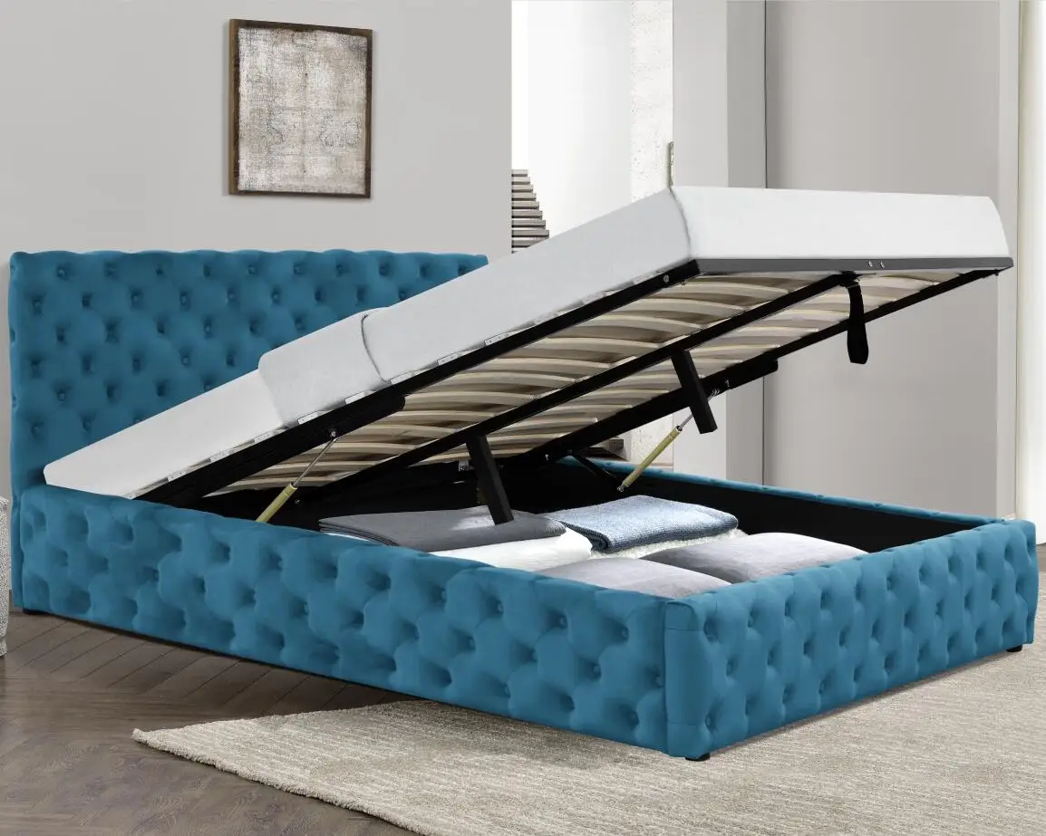 Modern King-Size Velvet Storage Bed Nice Price Quality Double Size Headboard Leather Matched Fabric Buttons Bedroom Home Decor
