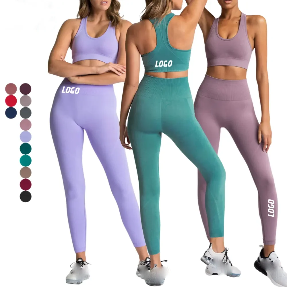 Custom Logo Sportswear Women High Waist Fitness Workout Clothing Two Piece Yoga Sets Bra Biustonosz And Leggins Yoga Set