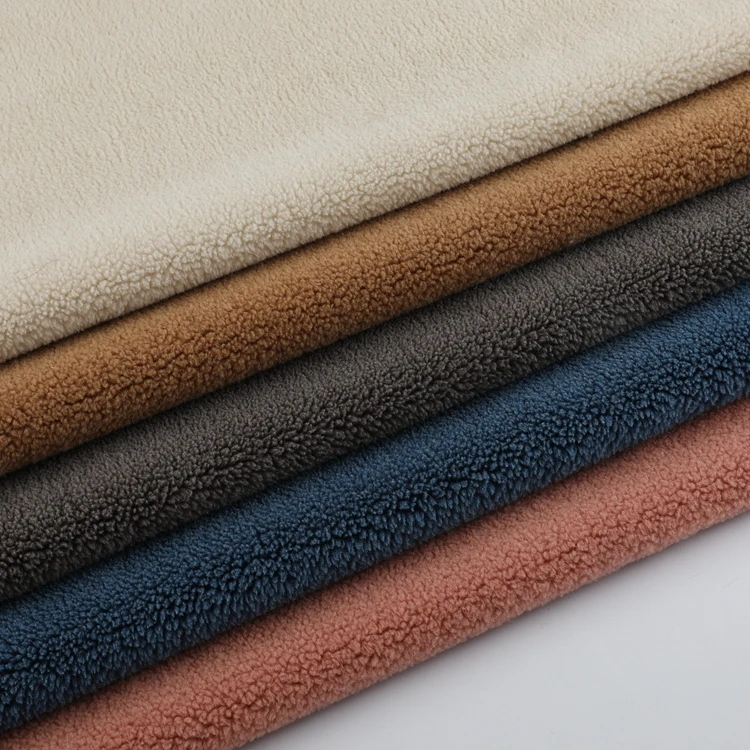 100% Polyester Sofa Faux Teddy Fur Fabric Bonded With Suede Fabric  For Coat