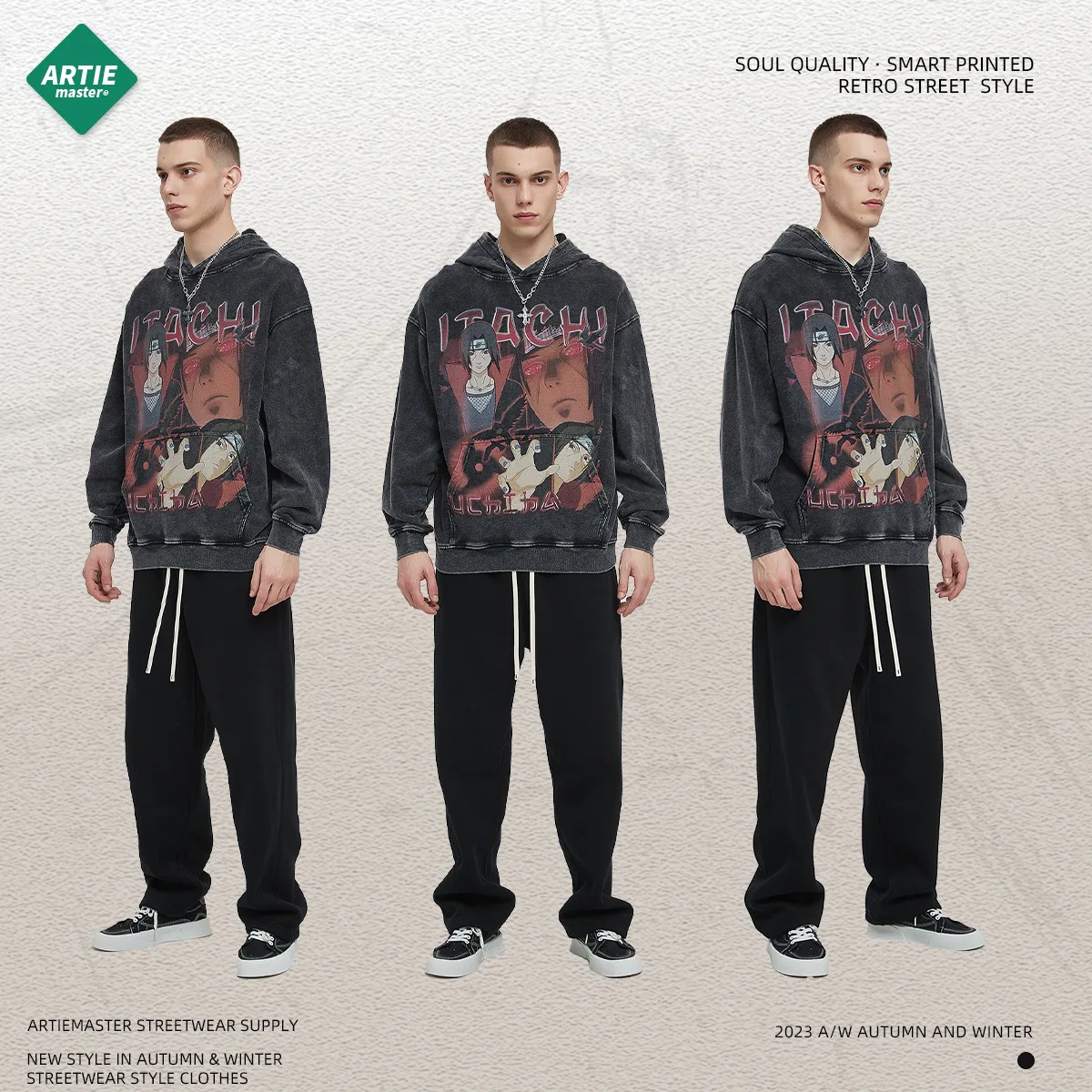 Uchiha Itachi Digital Printing 380GSM 100% Cotton Hoodie Oversized Heavyweight Vintage Acid Washed Streetwear Graphic Hoodies