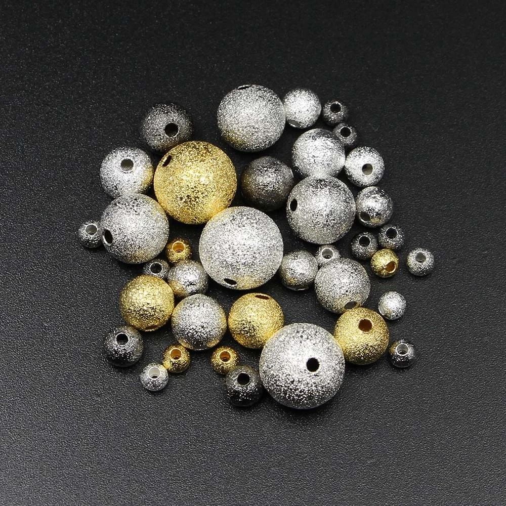 100pcs/lot 4 6 8 10 12mm Silver Gold Round Copper Spacer Beads Frosted Ball End Seed Beads For Necklace Bracelet Jewelry Making
