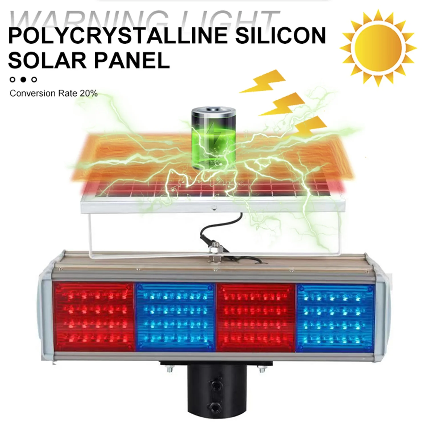 4 Sets Red And Blue Road Work And Emergency Road Safety Automatic Led Solar Warning Light