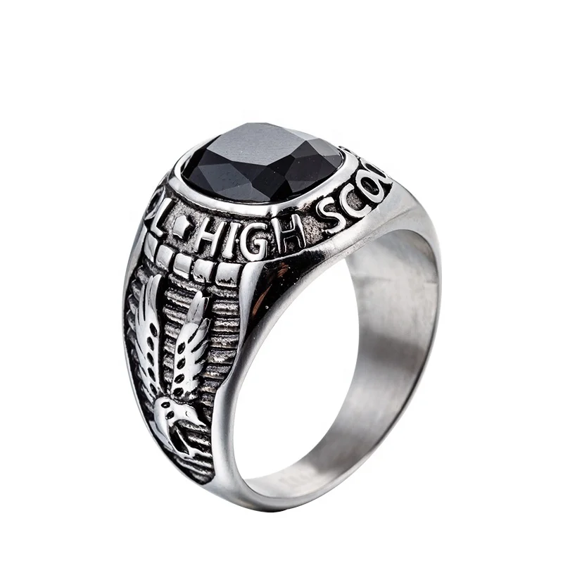 
stainless steel eagle black Gemstone rings for men fashion jewelry 
