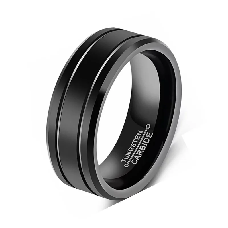 OEM Anillo Hombre Gift To Boys Cheap Simple Jewelry Black Plated Two Grooves Titanium Ring For Men