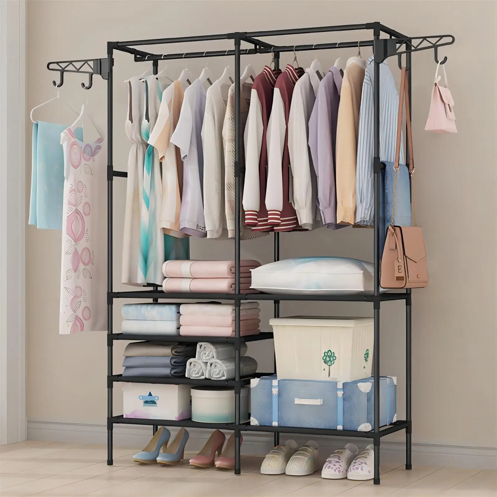 Custom Printed Quality Hanging Clothes Rack Portable Clothes Rack Shoes Rack Cabinet Modern