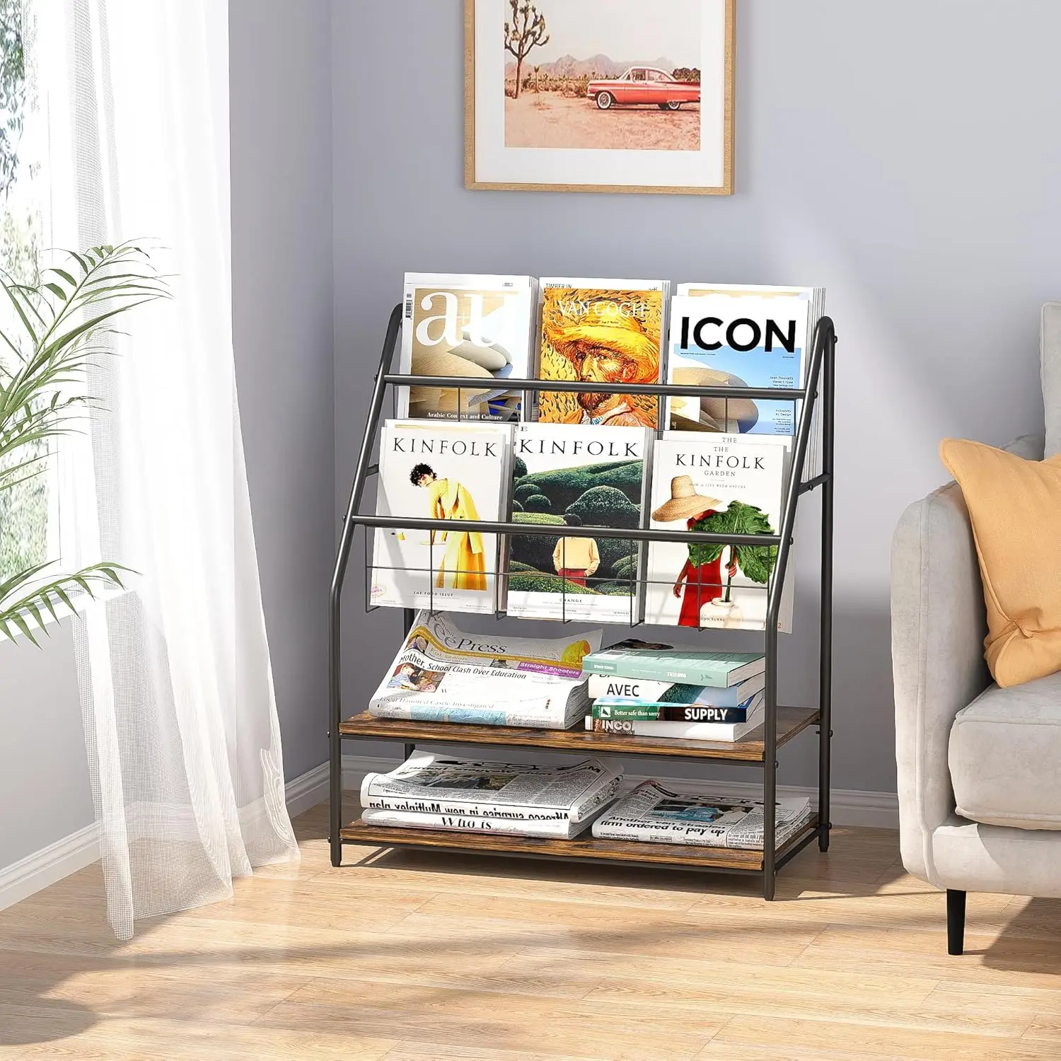 Four Tiers Floor Standing  Magazine Display Rack